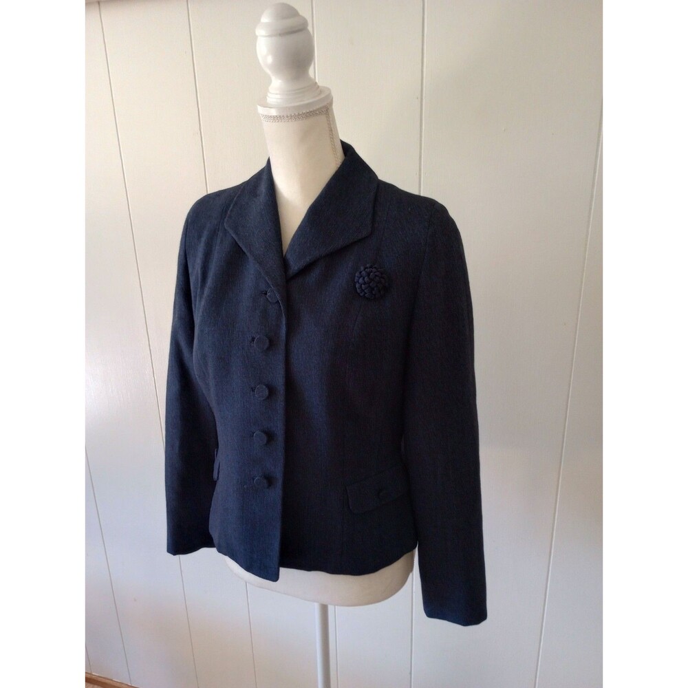 Vintage Hahne & Co Wool Blazer Jacket Women's Small Navy Blue Button Front 1950s - Picture 2 of 12